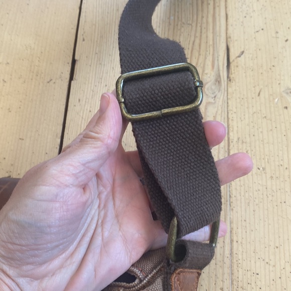 Augar Strauss co canvas leather messenger bag utility pockets zipper brown - Picture 11 of 13